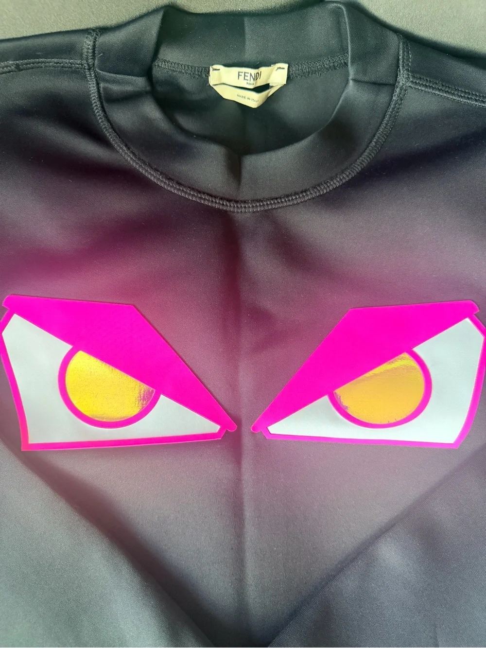 Fendi Charcoal Black Sweatshirt with Pink and Gold Eye Motif